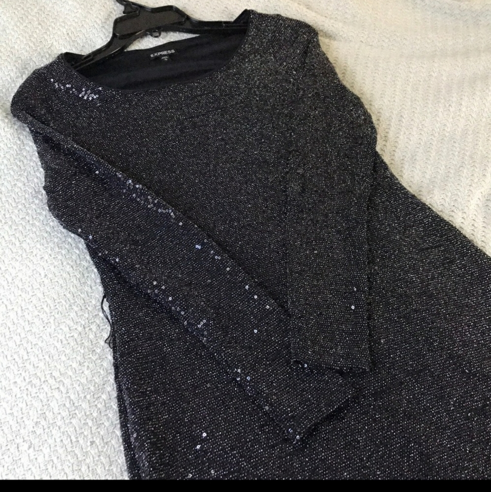 Express Black Sequin Dress (w/removable belt)